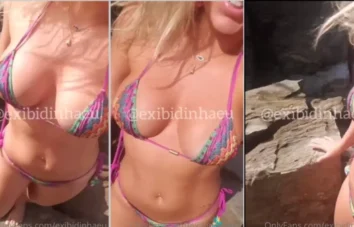 Lais toda exibida de biquíni nas rochas