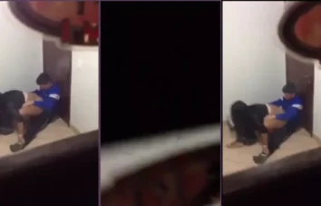 Flagra uma novinha dançando gostoso na pica do boy no corredor do apê