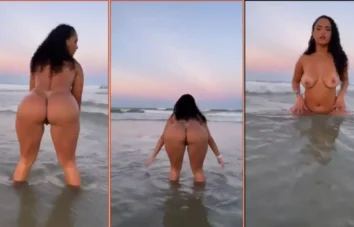 Na praia, essa gostosa rebola em público toda nua