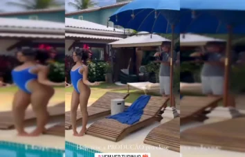 Poliana Arapiraca de biquíni azul no vídeo quente