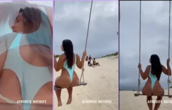 Afrodite Hotwife mostrando o bundão na praia