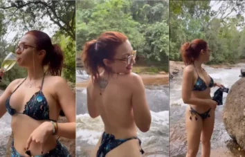 Professora Cibelly se despindo pra dar um mergulho no lago